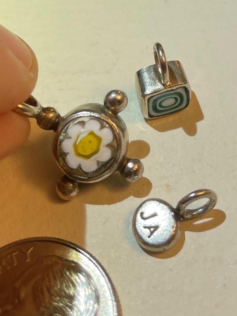 Last Chance Fire Sale Three Mini Charms Daisy Blue 925 Murano Glass Charms